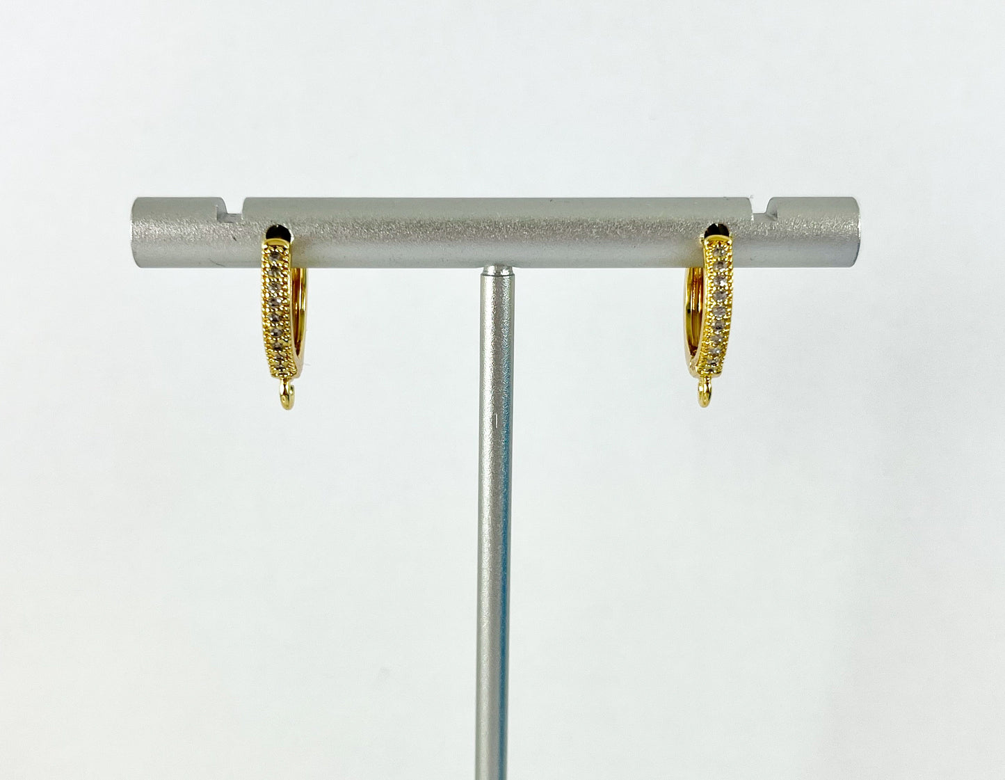 Gold Silver CZ Pave Huggies with loop Real Gold 18K Plated Circle Smooth Earring Huggies Component 5 pairs