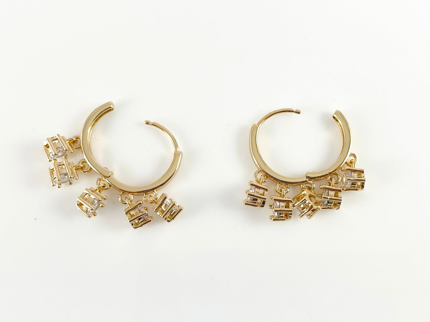 18K Gold Plated Dainty CZ Pave Coin Dangle Huggie Hoop Earrings 3 pairs