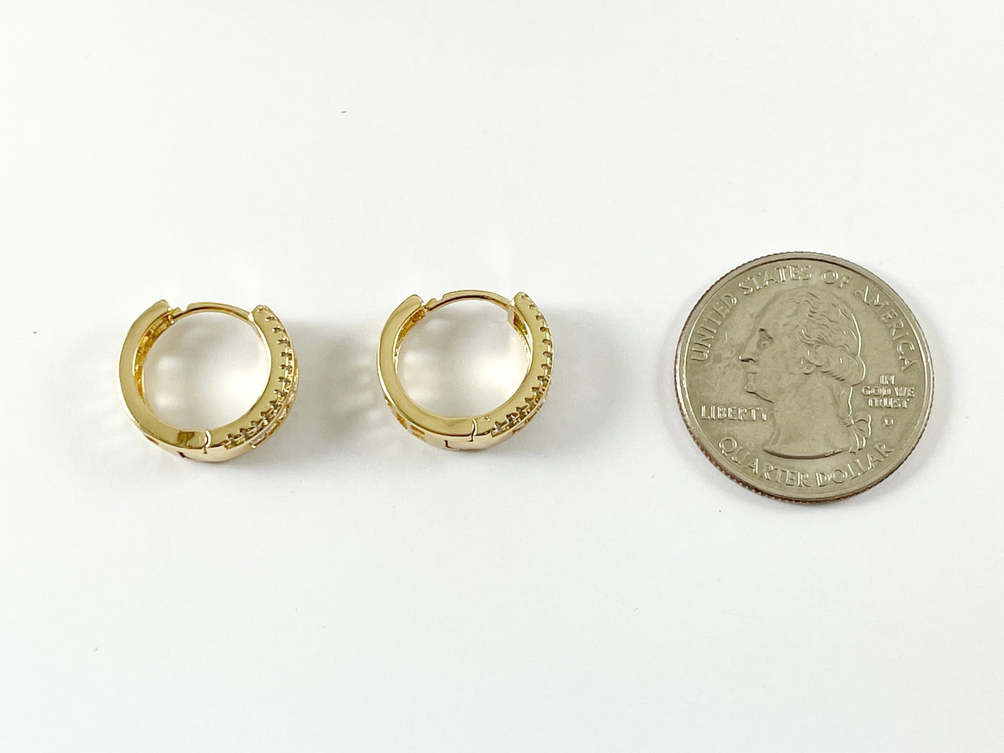 Real Gold/Silver 18K Baguette Micro Pave CZ Earring Hoop Huggies 3 pairs