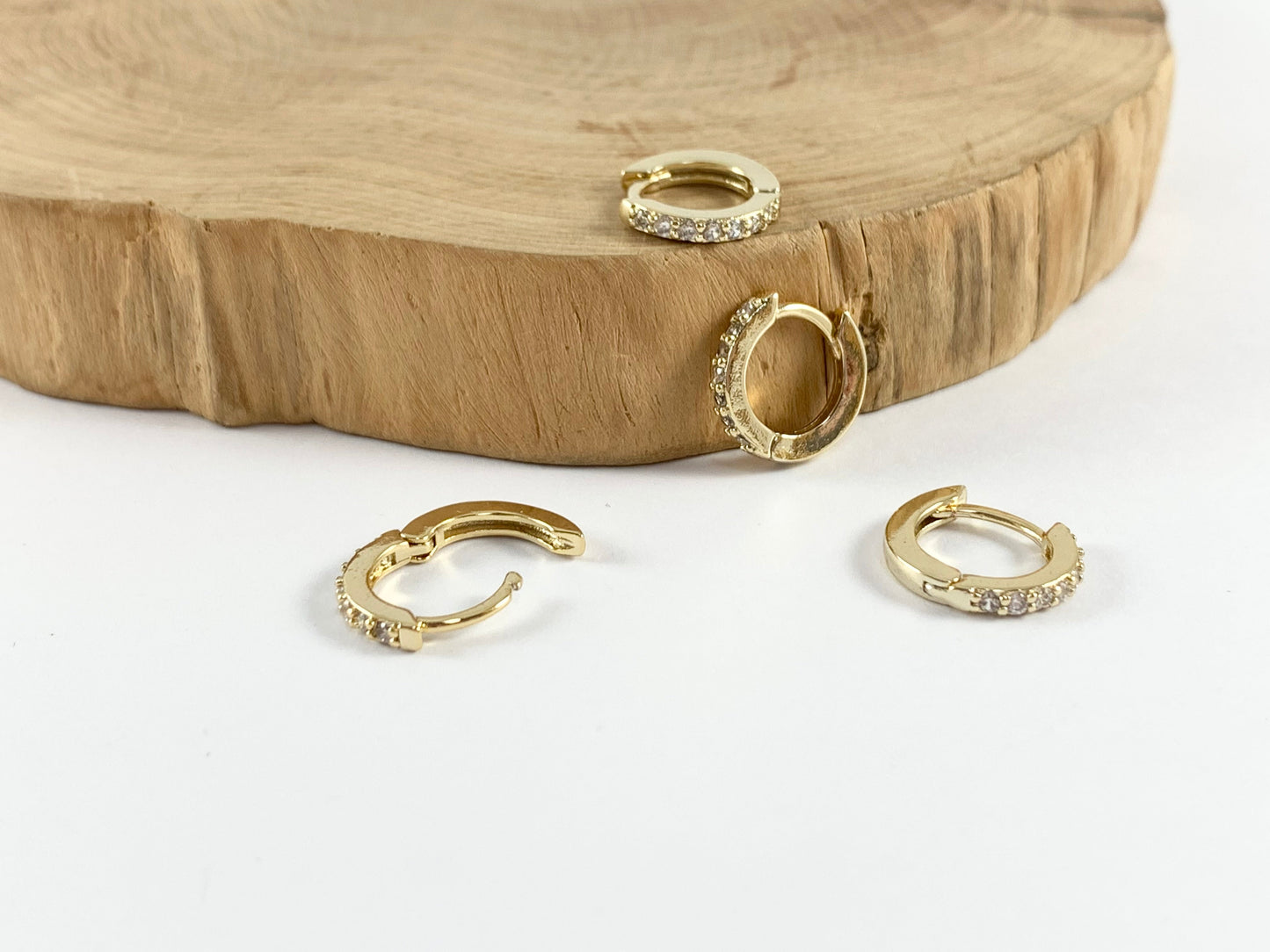 Real Gold 18K Micro CZ Earring Hoop Huggies Pave Earrings 12mm 5 pairs