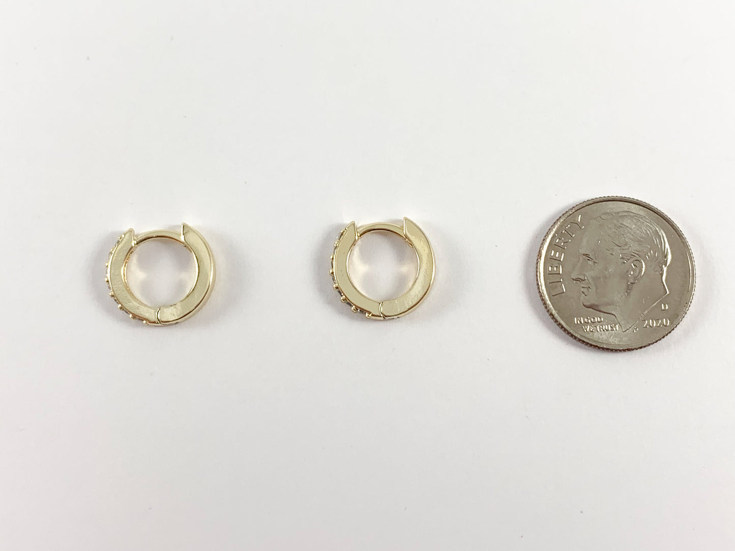 Real Gold 18K Micro CZ Earring Hoop Huggies Pave Earrings 12mm 5 pairs