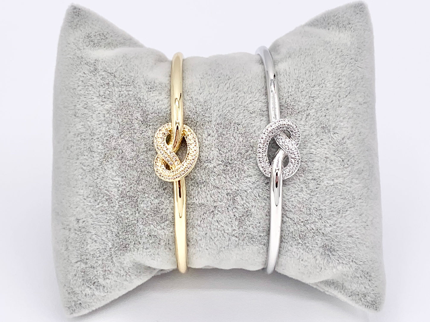 Knot Simple Minimal CZ Pave Knot Rhinestone Bracelet Cuffs in Real Gold/Platinum 18K Plated Copper 1 pc