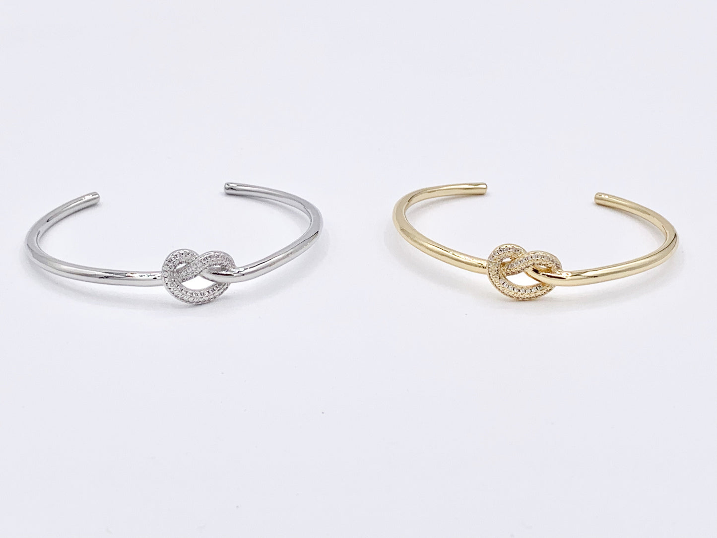 Knot Simple Minimal CZ Pave Knot Rhinestone Bracelet Cuffs in Real Gold/Platinum 18K Plated Copper 1 pc