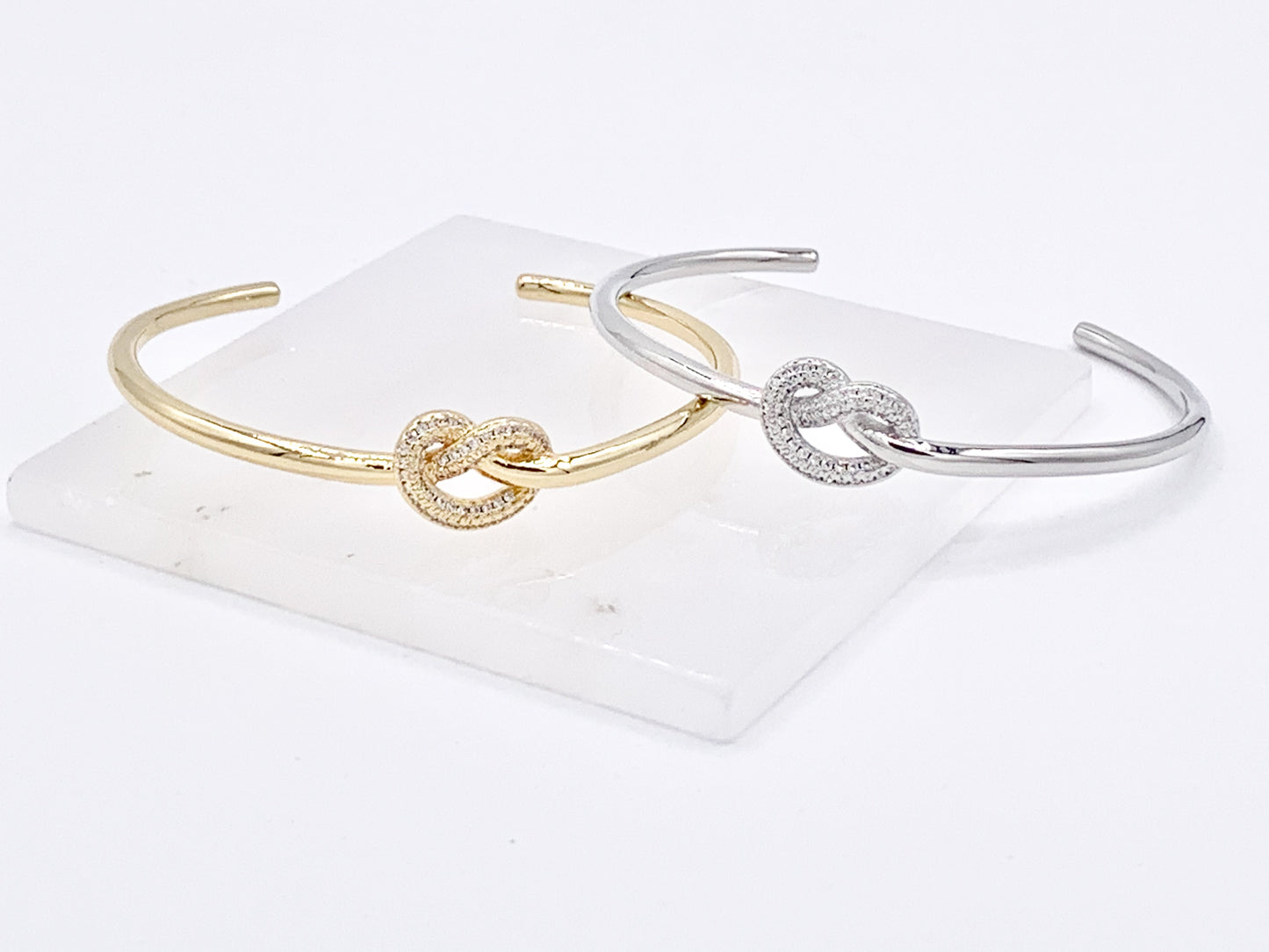 Knot Simple Minimal CZ Pave Knot Rhinestone Bracelet Cuffs in Real Gold/Platinum 18K Plated Copper 1 pc