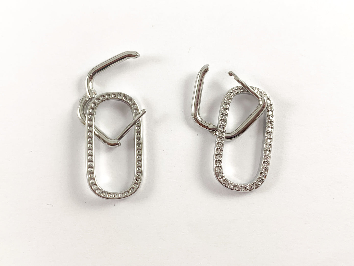 Real 18K Gold/Silver Plated CZ Pave Oval Link Dangle Earrings Over Copper 3 pairs