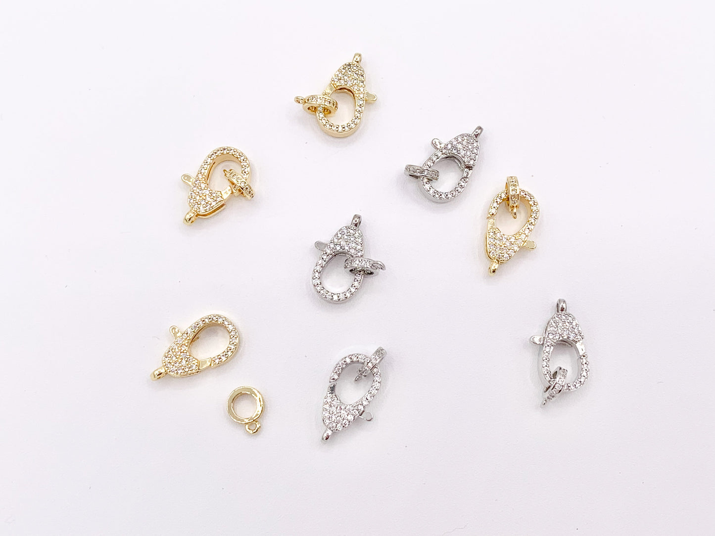 Real Gold/Platinum Plated All Over CZ Pave Luxury Lobster Clasps Over Brass