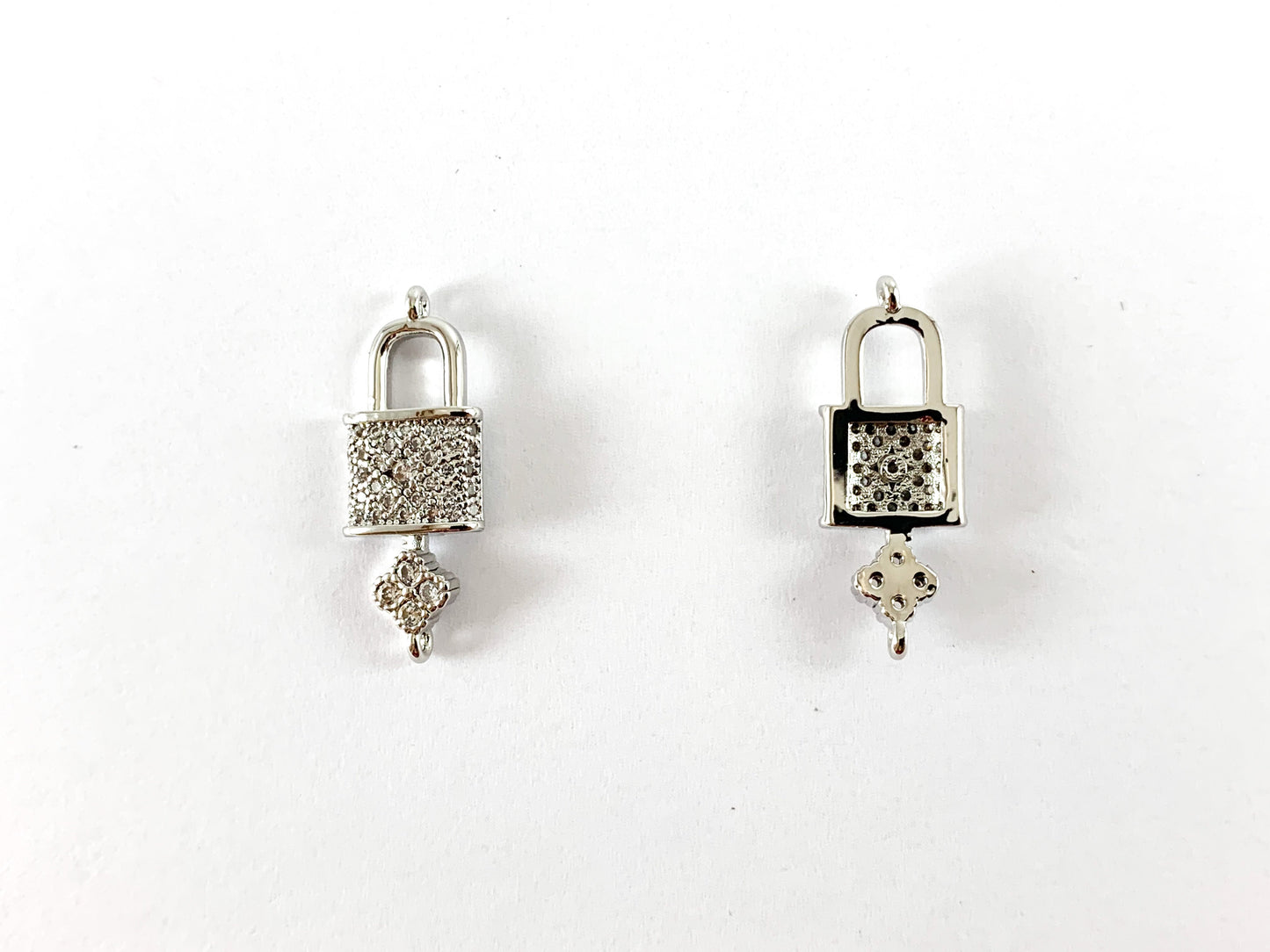 Real 18K Gold/Platinum Plated CZ Pave Tiny Fancy Key Locket Lock Charm Over Copper 5pcs
