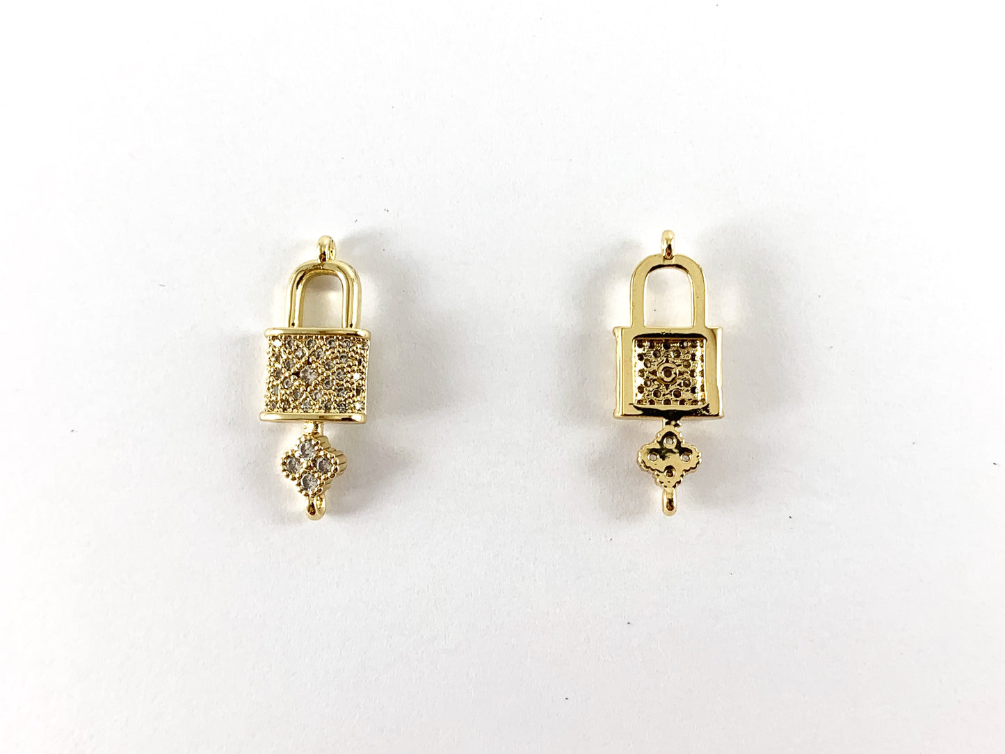 Real 18K Gold/Platinum Plated CZ Pave Tiny Fancy Key Locket Lock Charm Over Copper 5pcs