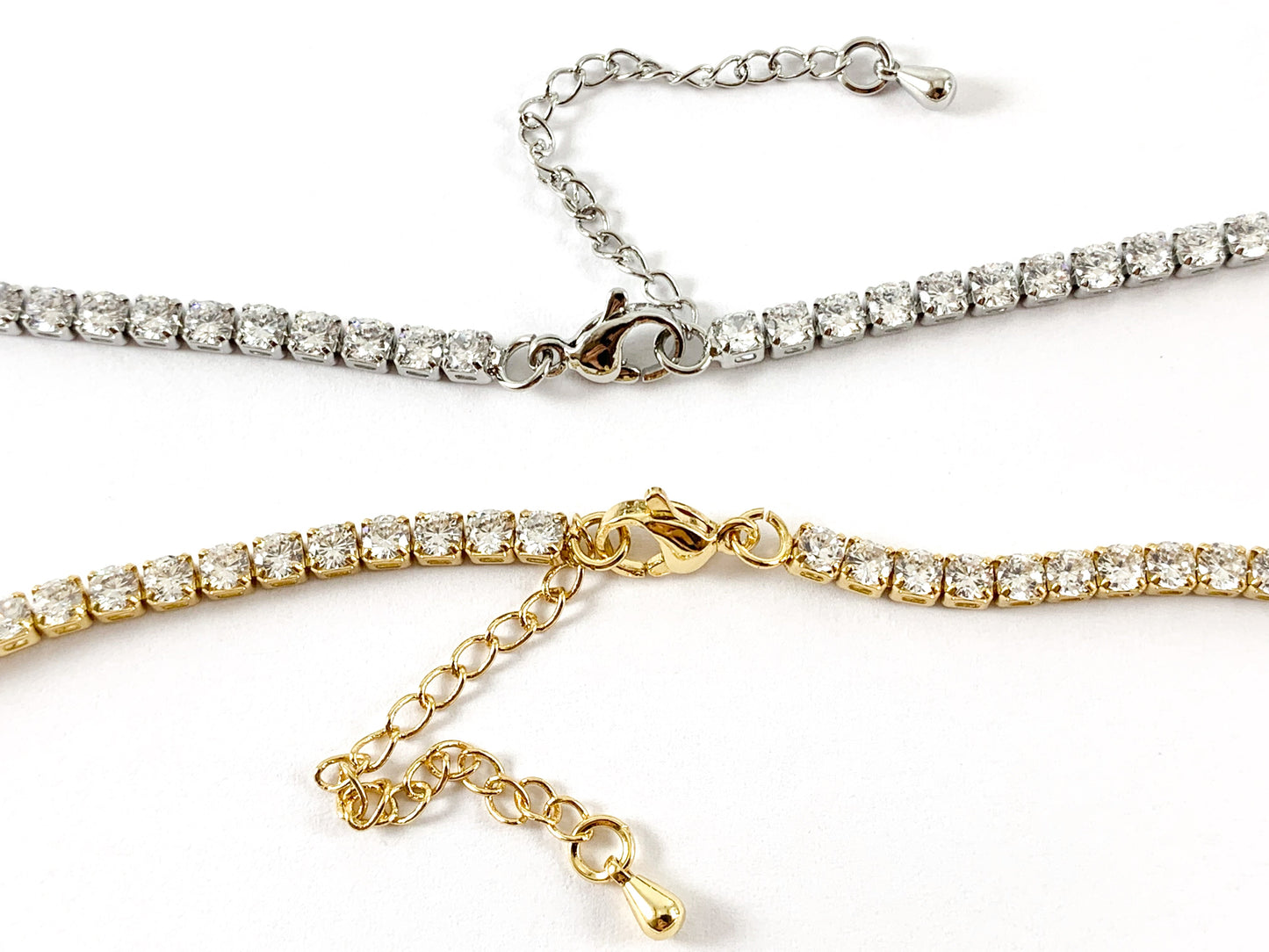 Delicate 18K Gold/Platinum Plated Dainty Minimalist Fancy Rhinestone Cup Chain Necklace 5pcs