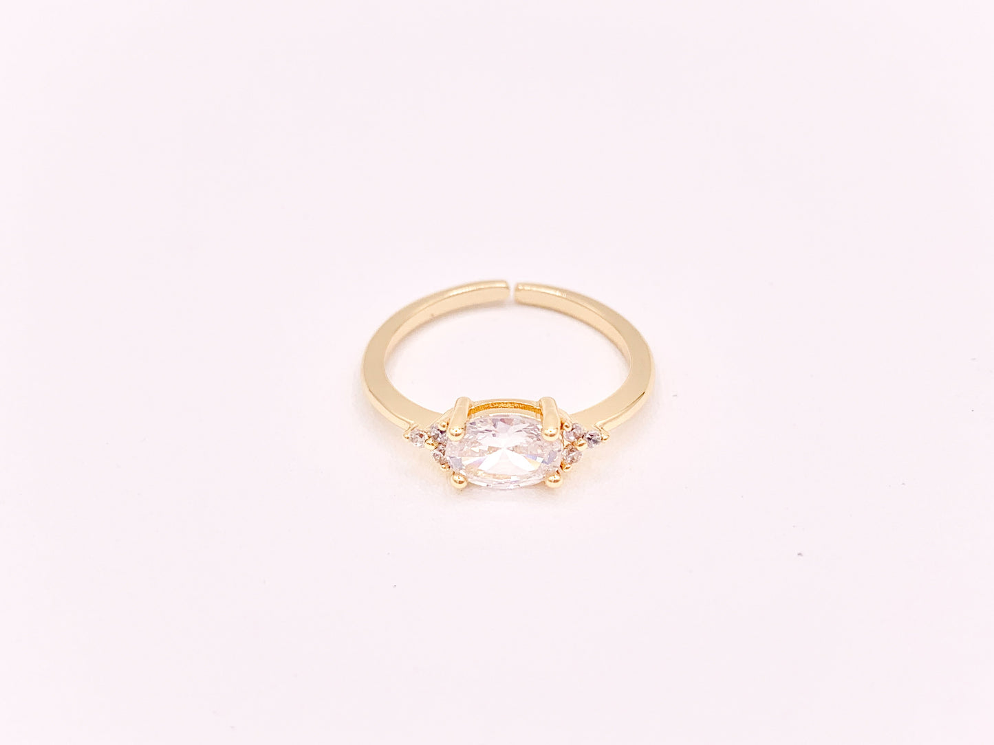 Vintage Oval Cut Egg Shaped Real Gold 18K Plated Brass CZ Pave Adjustable Ring 5pcs