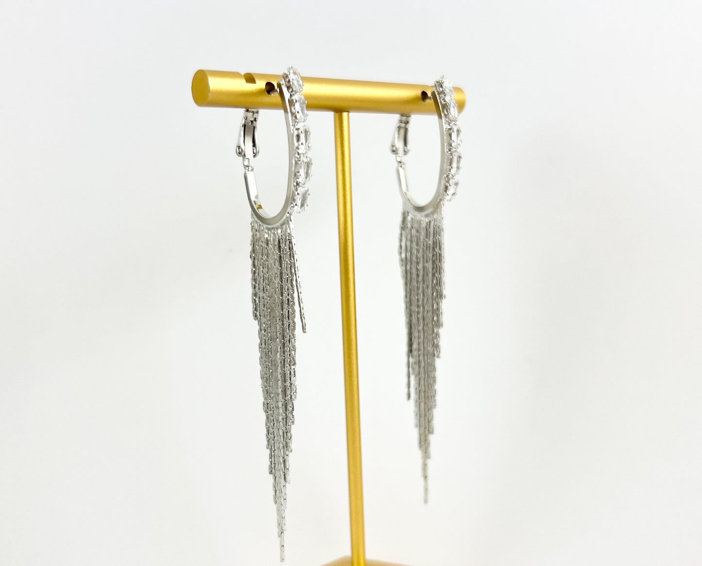 Gold Statement CZ Pave Tassel Earrings in 18K Gold or Silver plated over Copper 1 pair
