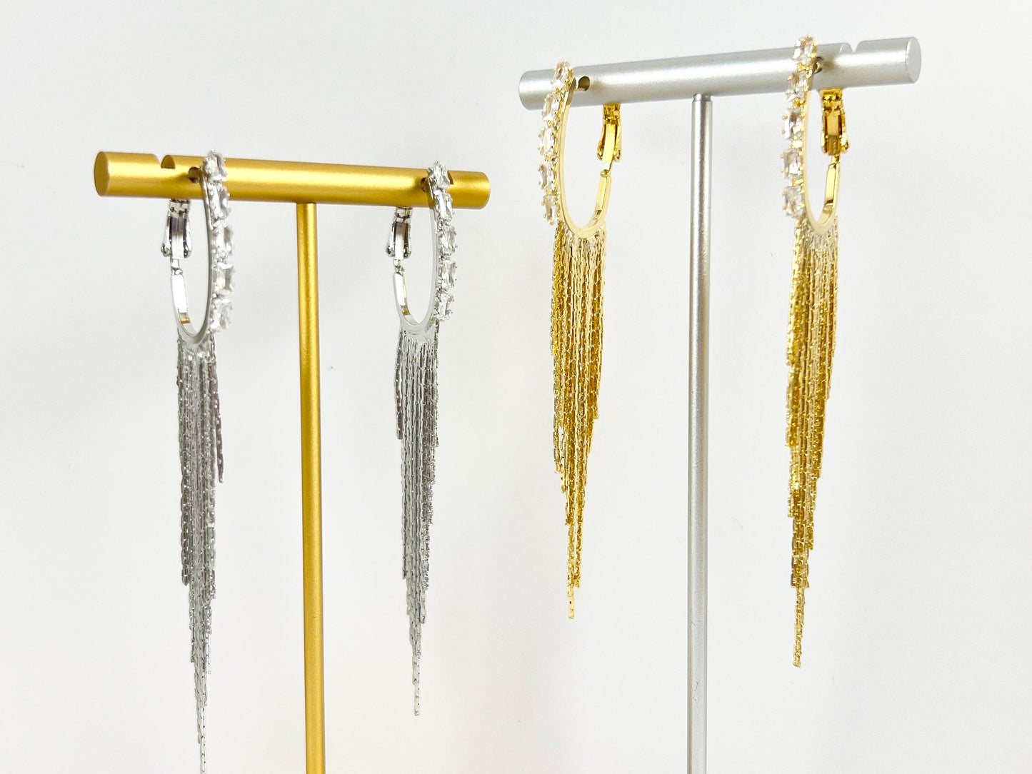Gold Statement CZ Pave Tassel Earrings in 18K Gold or Silver plated over Copper 1 pair