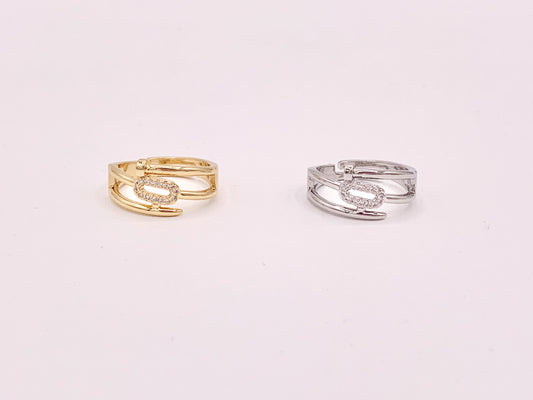 Trendy Rhinestone Oval CZ Pave Nail Bypass Rings in 18K Gold or Silver Plated Copper 4 pcs