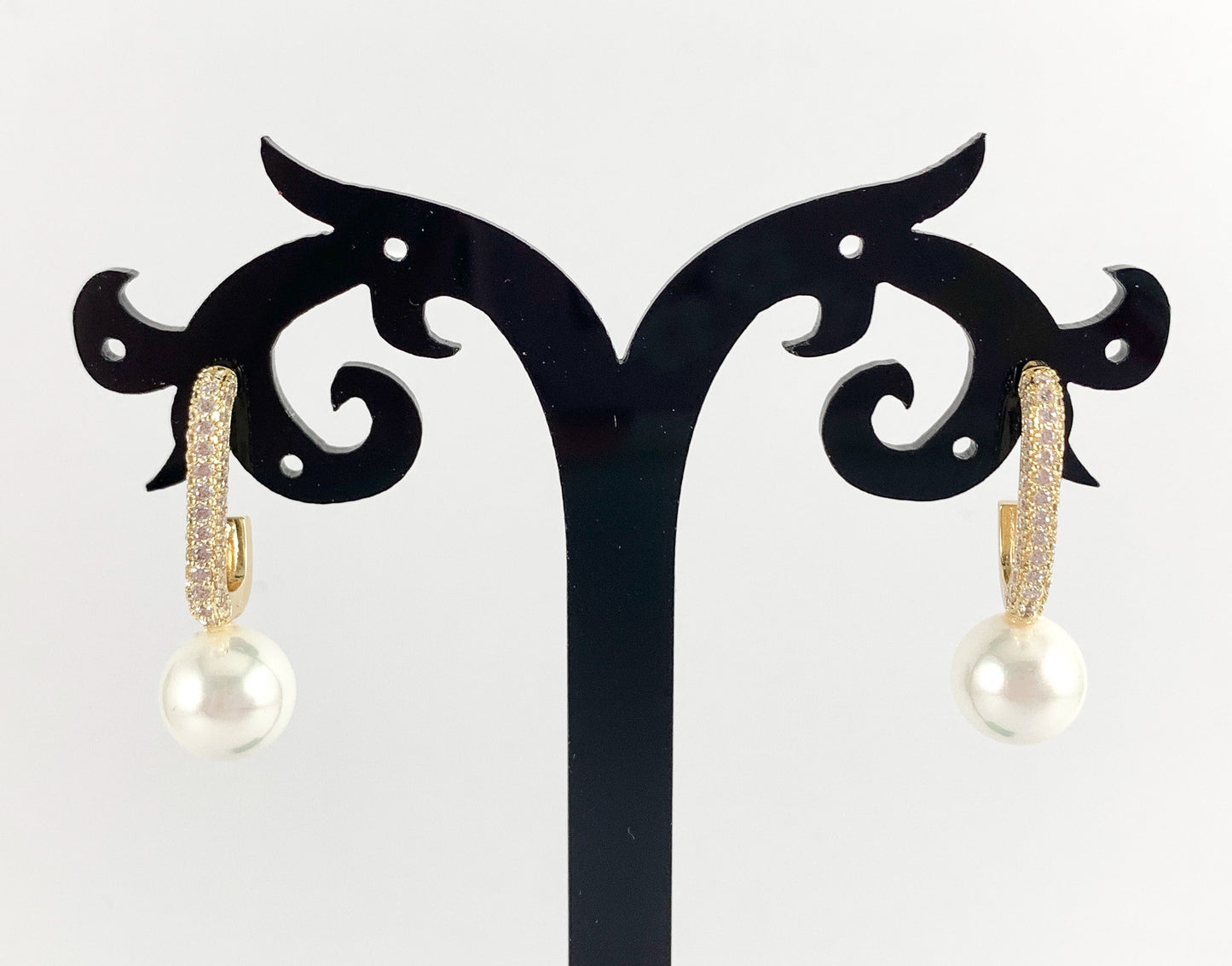 Elegant Pearl Drop Earrings in CZ Pave 18K gold Plated over Copper 3 pairs