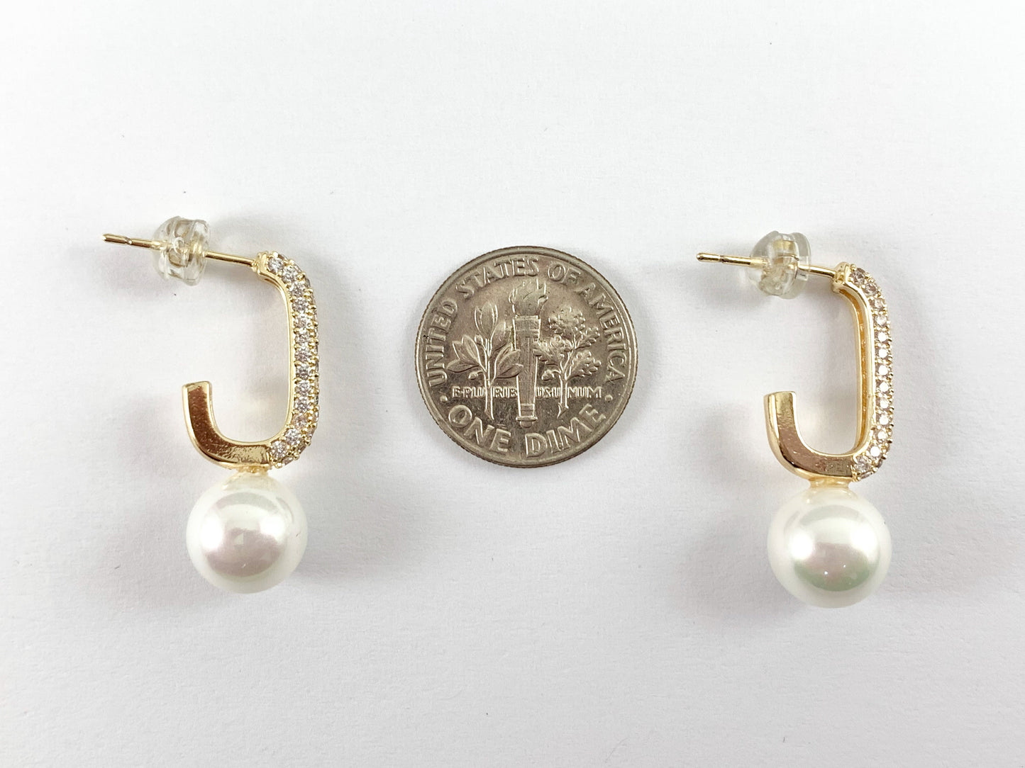 Elegant Pearl Drop Earrings in CZ Pave 18K gold Plated over Copper 3 pairs
