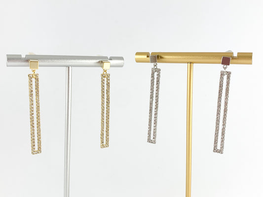 Dazzling Long CZ Pave Rectangle Earrings in 18K Gold or Silver Plating over Copper 3 pairs