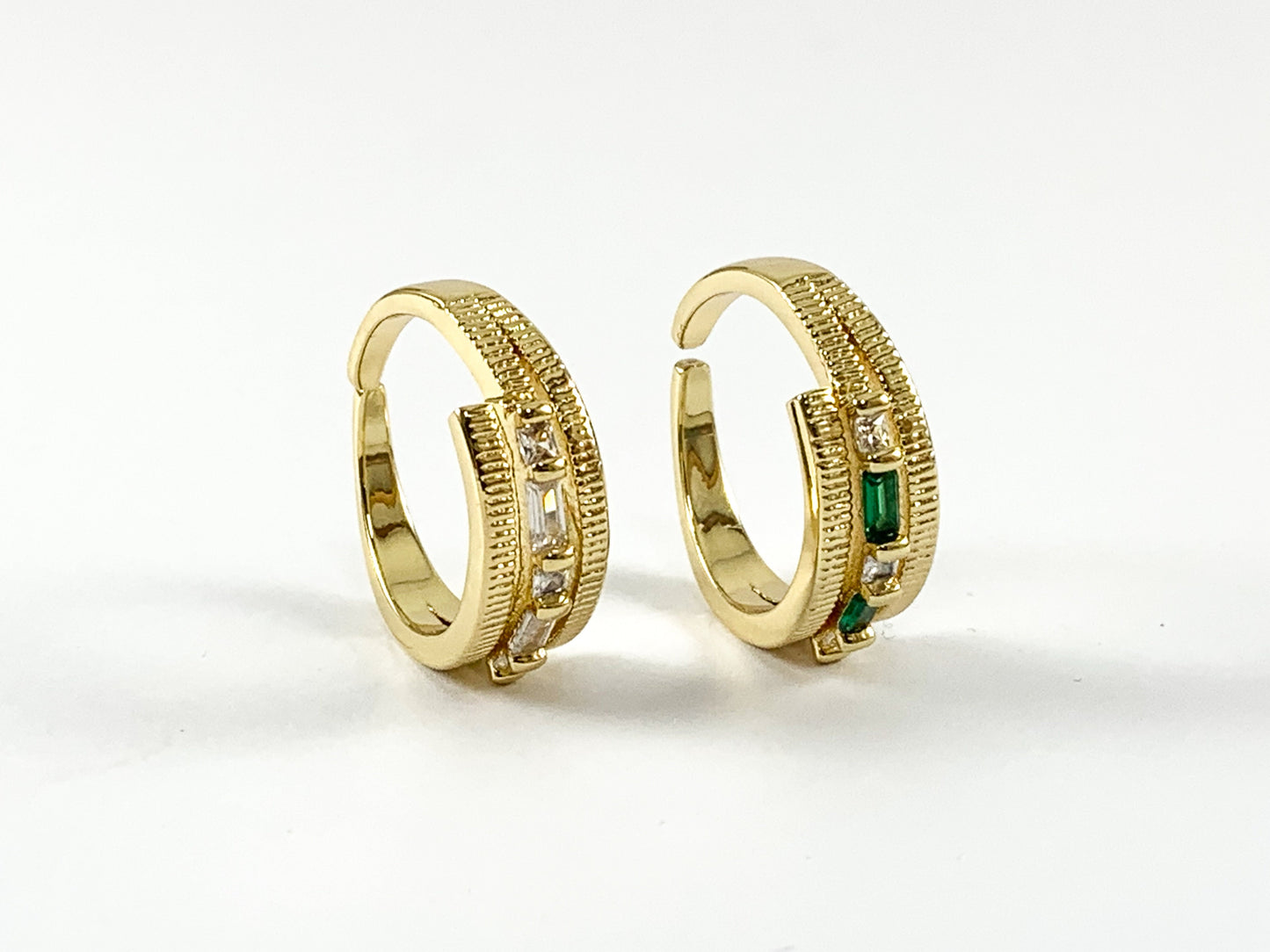 Real 18K Gold/Platinum Plated Copper CZ Pave Baguette Triple Bypass Adjustable Ring 4 pcs