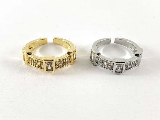 Real Gold 18K Plated/Platinum Plated Copper CZ Pave Adjustable Ring 4 pcs