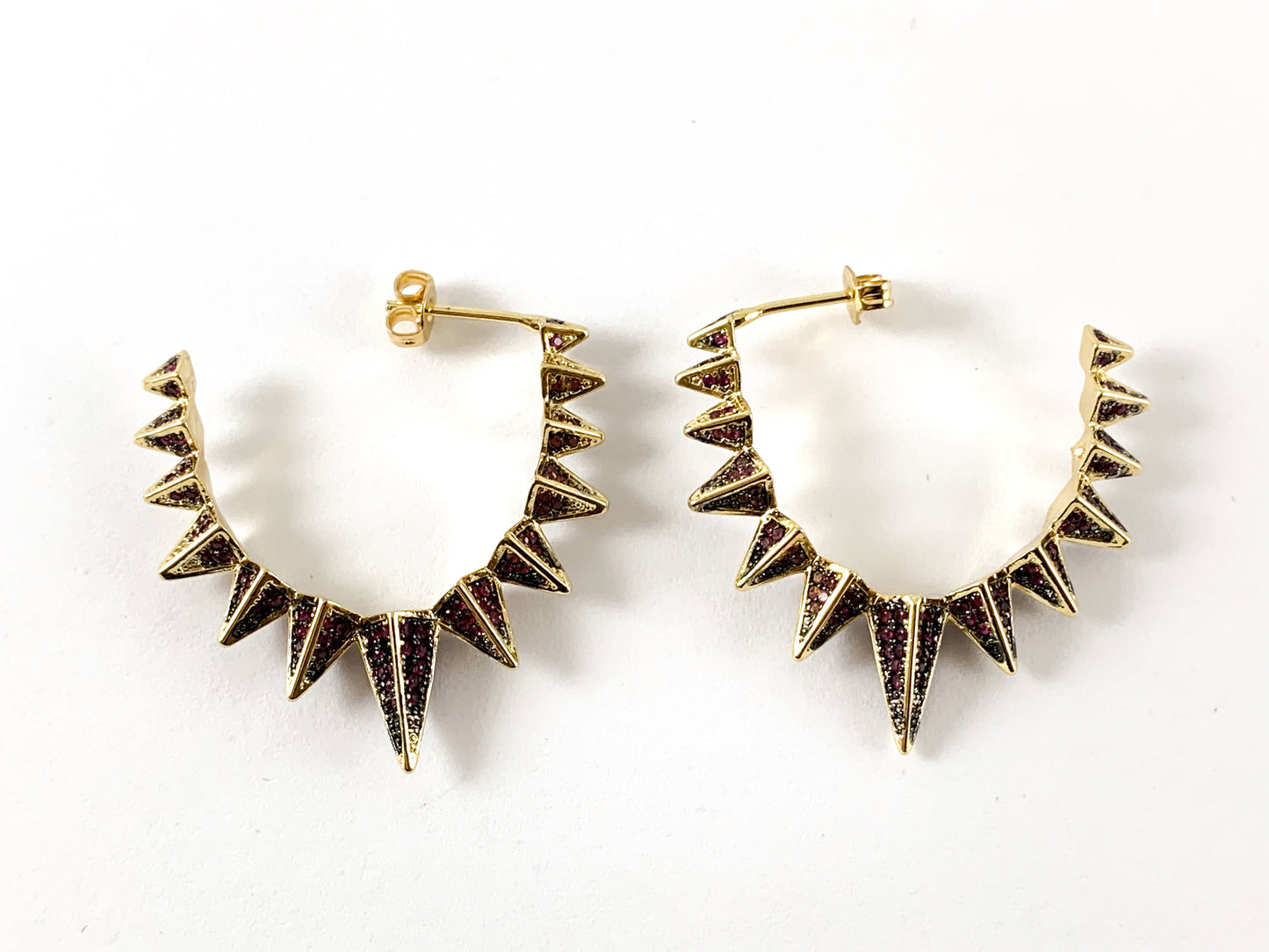 Real 18K Gold Plated CZ Pave Spikes Earring Hoop Over Copper
