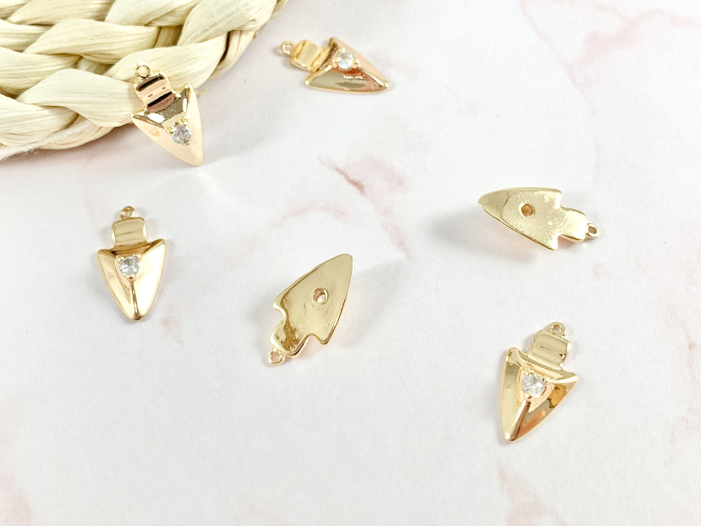 Copy of Gold Arrow Head Charms with CZ Pave in 18k Gold plated Copper 10pcs
