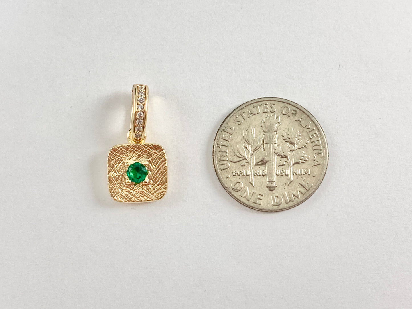 Dainty Emerald Diamond Rhinestone CZ Square Pendants with a Open Bail in 18K Gold plated Copper 6 pcs