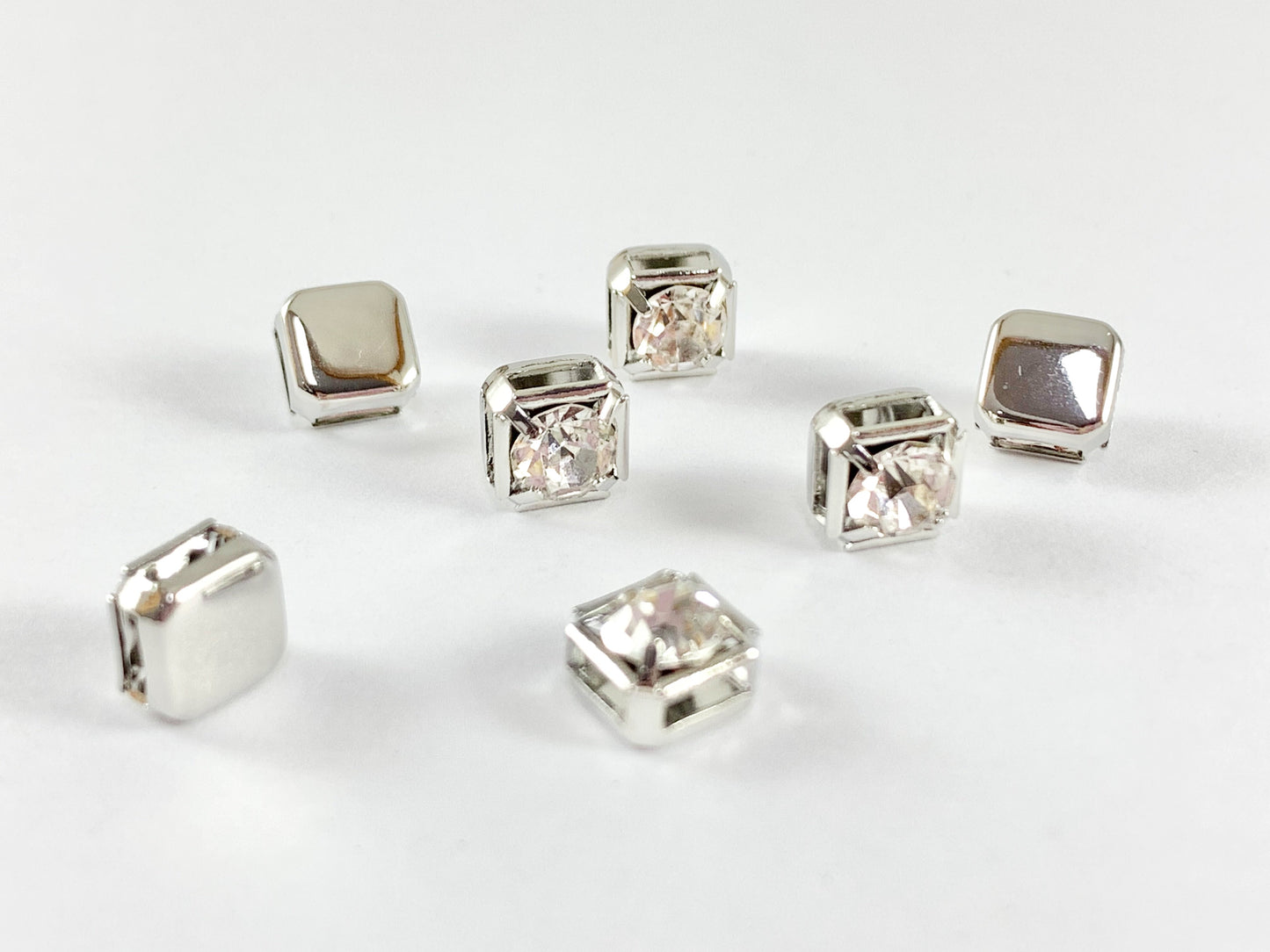 Square Rhinestone Bead 4 hole Slide Spacer Beads in 18K Gold or Silver Plated Copper for Jewelry Making 20pcs