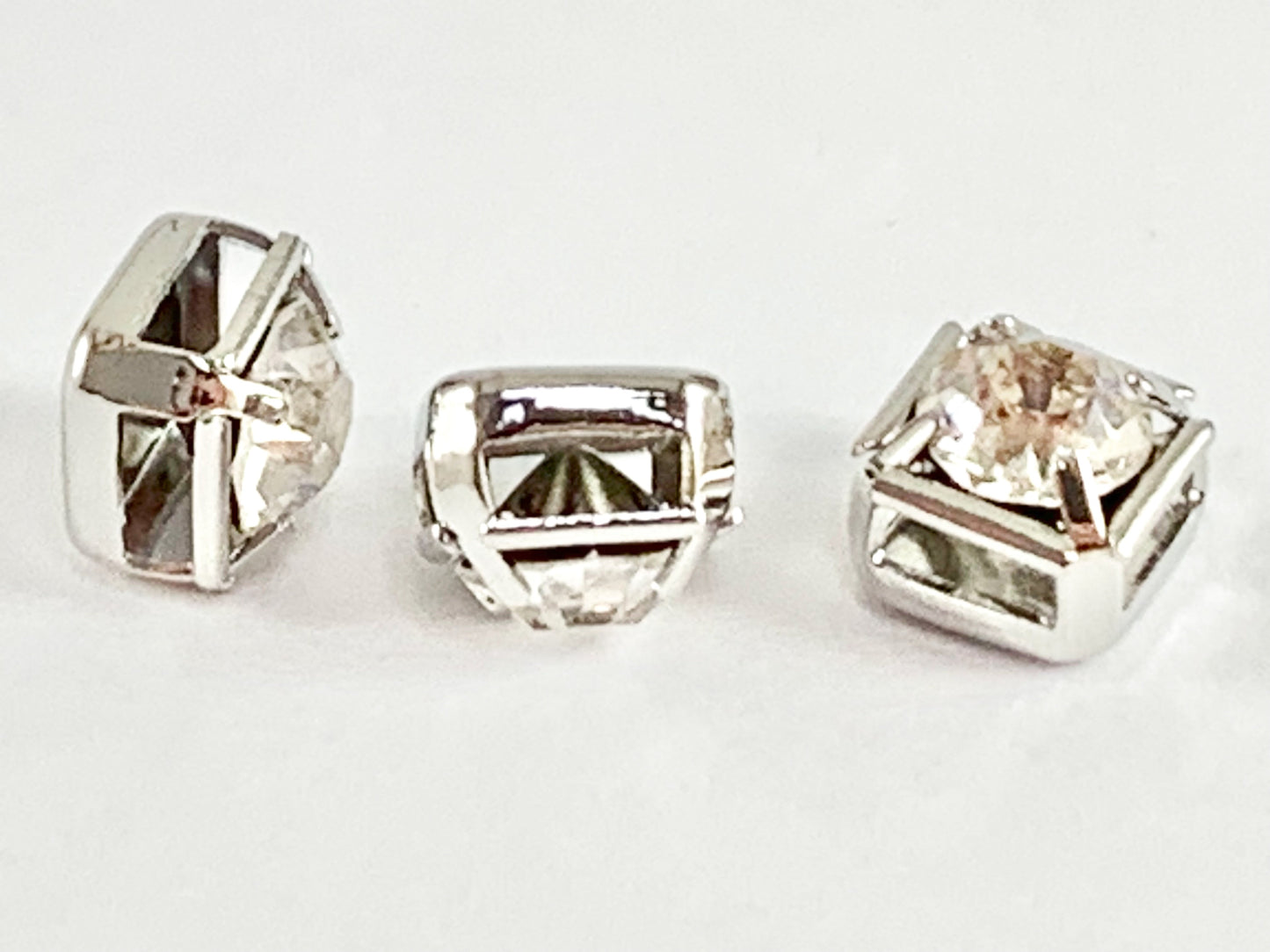 Square Rhinestone Bead 4 hole Slide Spacer Beads in 18K Gold or Silver Plated Copper for Jewelry Making 20pcs