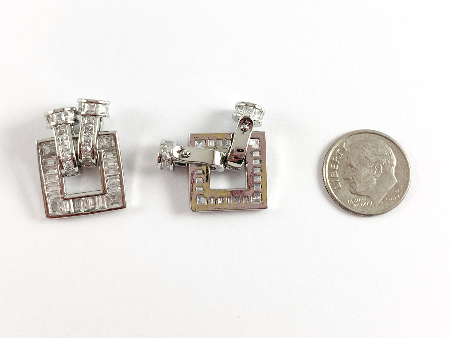 Square CZ Baguette Clasps Findings in 18K Gold or Silver Plated over Copper 3 pcs
