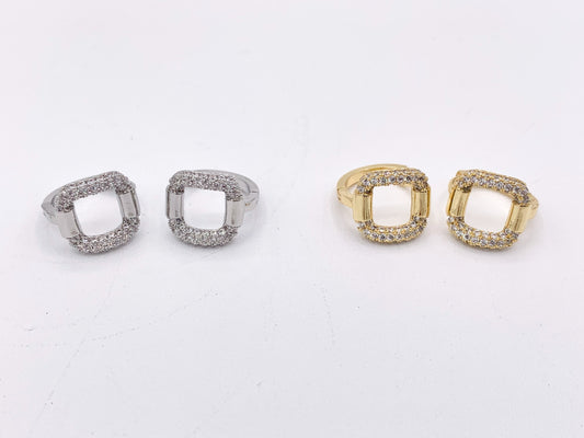 Rhinestone CZ Square 13mm Earring Huggies in 18K Gold or Silver Plated Copper 4 pairs