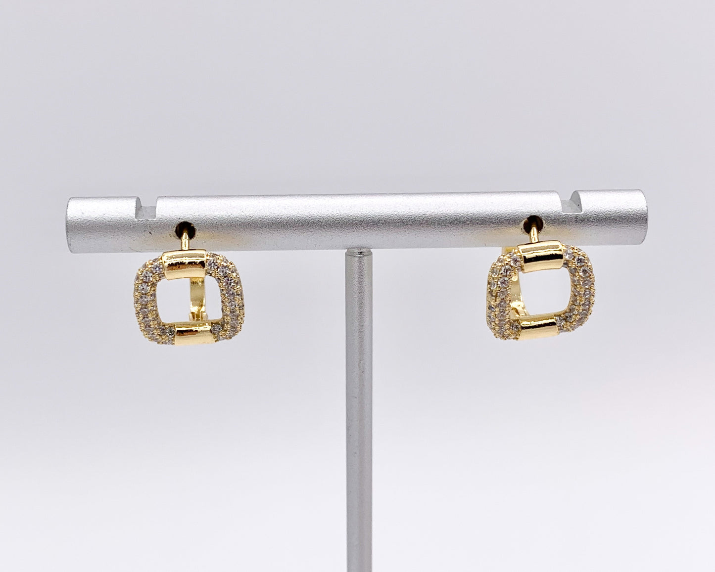Rhinestone CZ Square 13mm Earring Huggies in 18K Gold or Silver Plated Copper 4 pairs