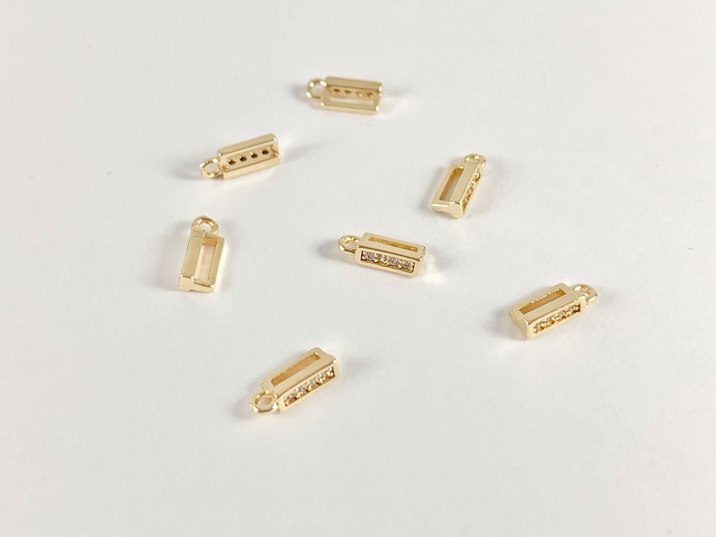 Tiny Gold Rectangle CZ Charms in Real 18K Gold Plated Over Brass 15pcs