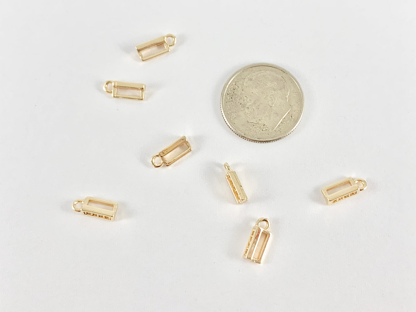 Tiny Gold Rectangle CZ Charms in Real 18K Gold Plated Over Brass 15pcs