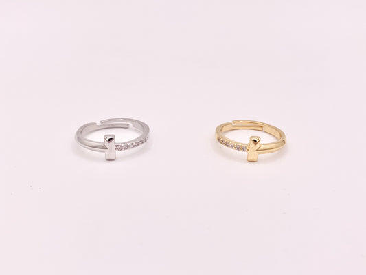 Simple Minimalist T Cross Rings in 18K Gold or Silver Plated Copper 4 pcs