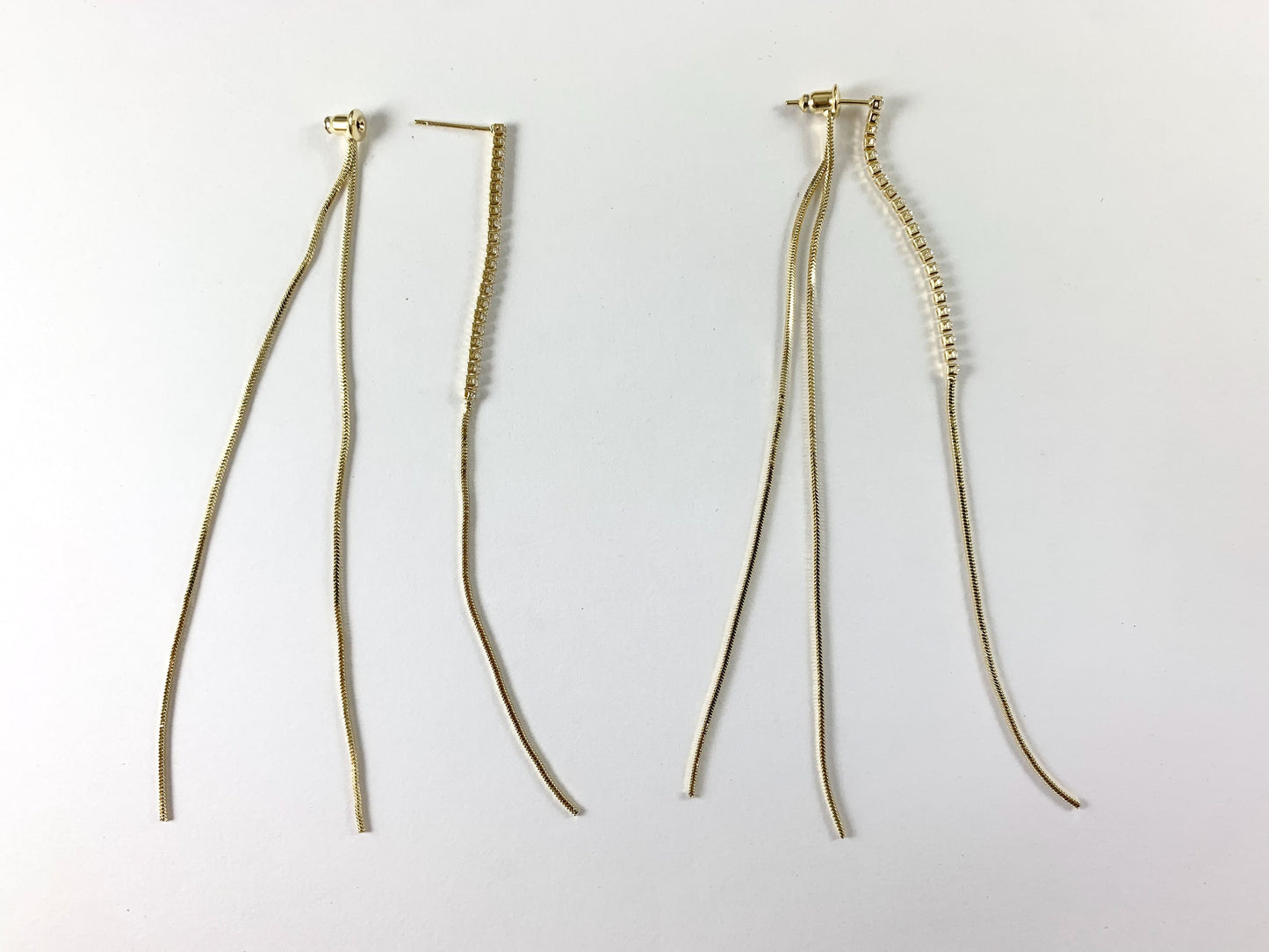 Real 18K Gold or Silver Plated CZ Pave Long Dainty Tassel Earring Over Copper 1 pair