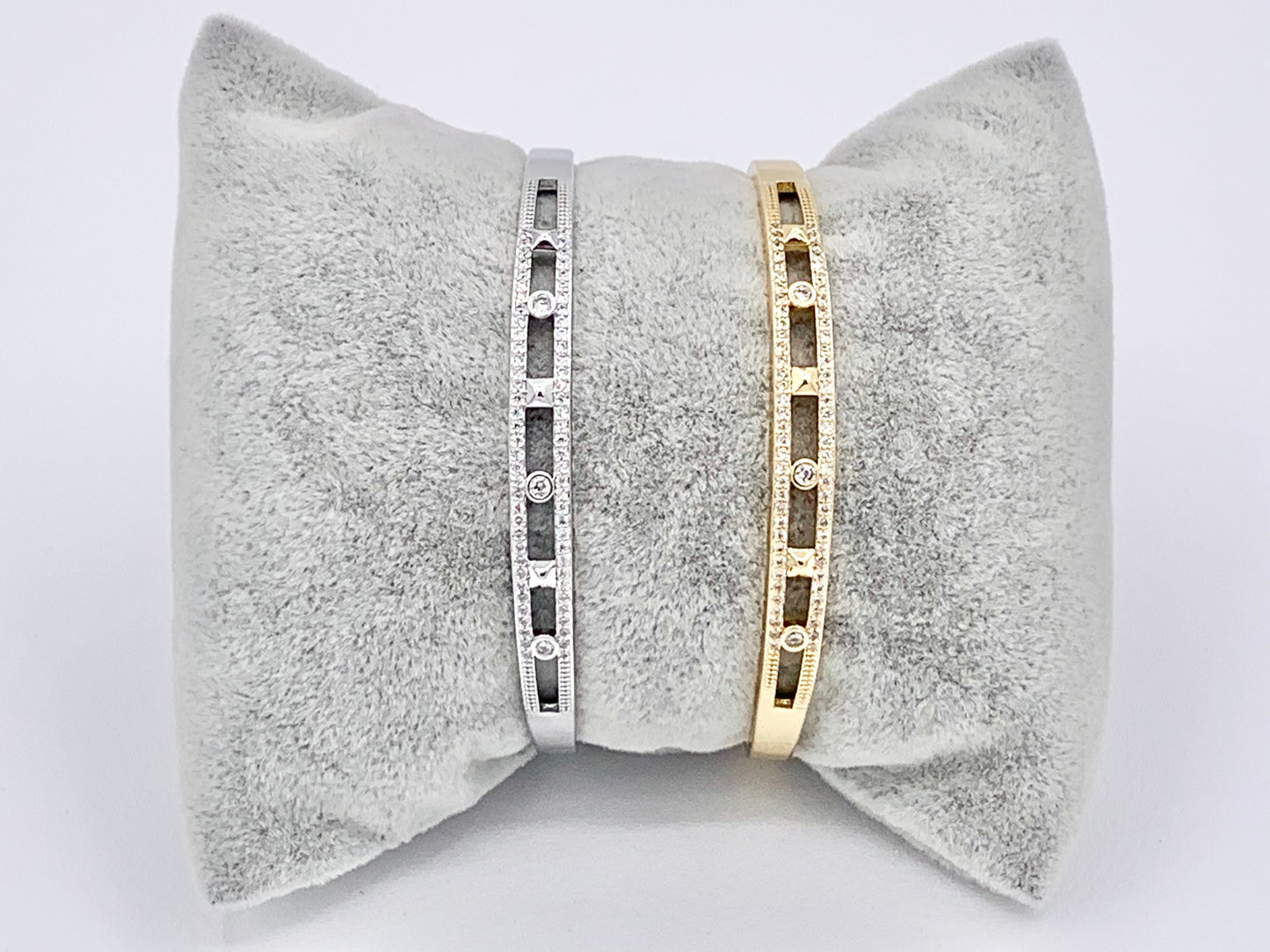 Double Layer CZ Pave Geometric Rhinestone Style Bracelet Cuffs Real Gold/Platinum 18K Plated Copper 1 pc