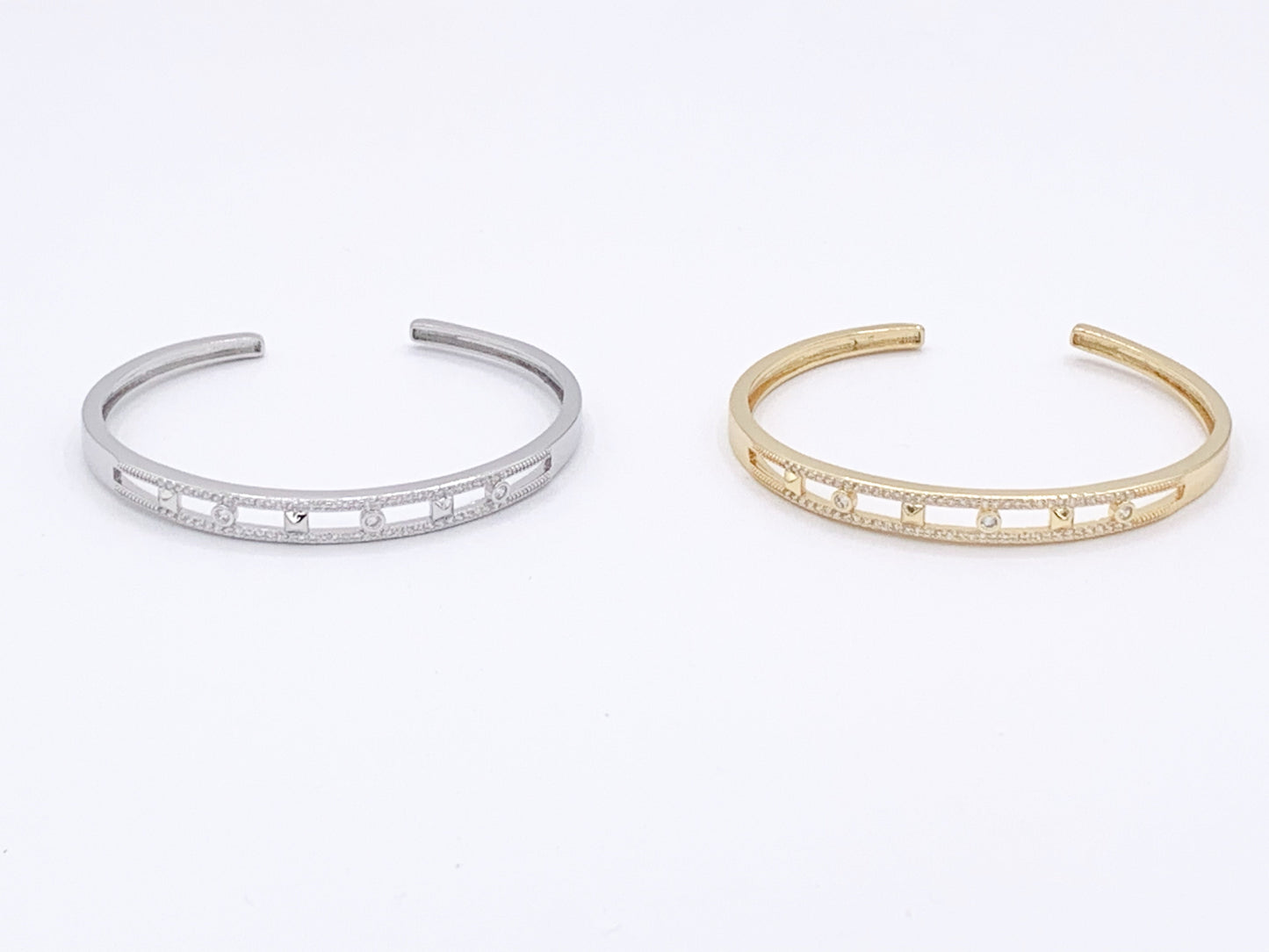 Double Layer CZ Pave Geometric Rhinestone Style Bracelet Cuffs Real Gold/Platinum 18K Plated Copper 1 pc