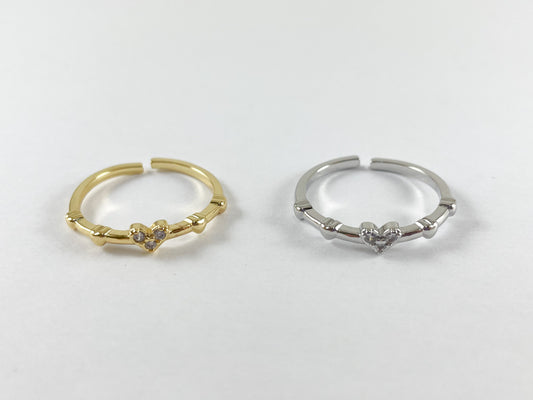 18K Gold/Silver Plated Copper Adjustable CZ Pave Mini Heart Dainty Ring 5pcs