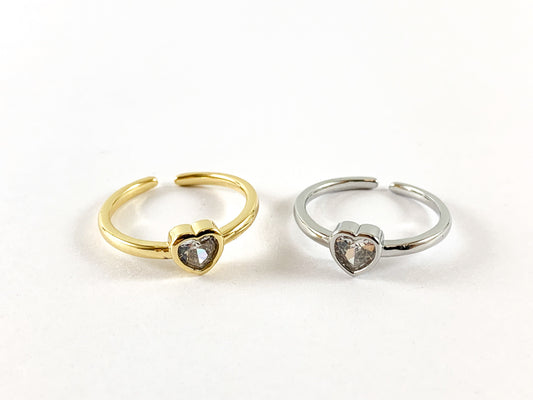 Real 18K Gold and Platinum Plated CZ Pave Adjustable Heart Dainty Ring 5pcs