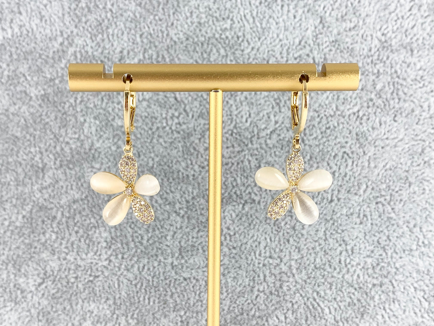 Silver or Gold 18K Plated Micro Pave CZ Shell Daisy Flower Huggies Dangle Earring 3 pairs