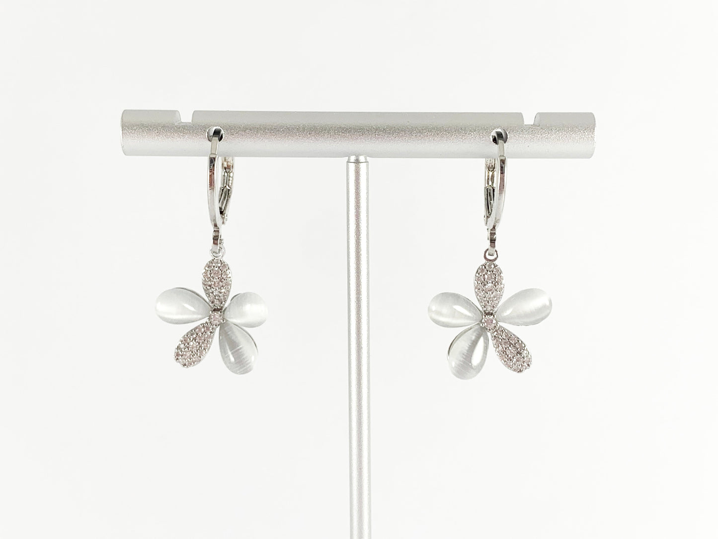 Silver or Gold 18K Plated Micro Pave CZ Shell Daisy Flower Huggies Dangle Earring 3 pairs
