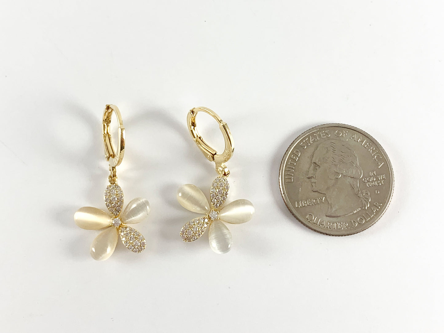 Silver or Gold 18K Plated Micro Pave CZ Shell Daisy Flower Huggies Dangle Earring 3 pairs