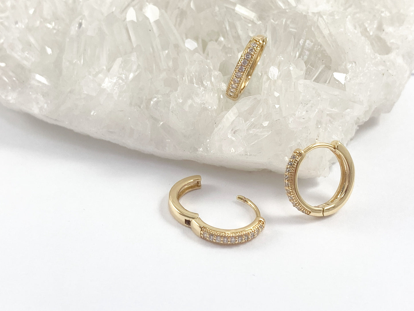 Gold CZ Pave Huggies Real Gold or Silver 18K Plated Circle Smooth Earring Huggies 5 pairs