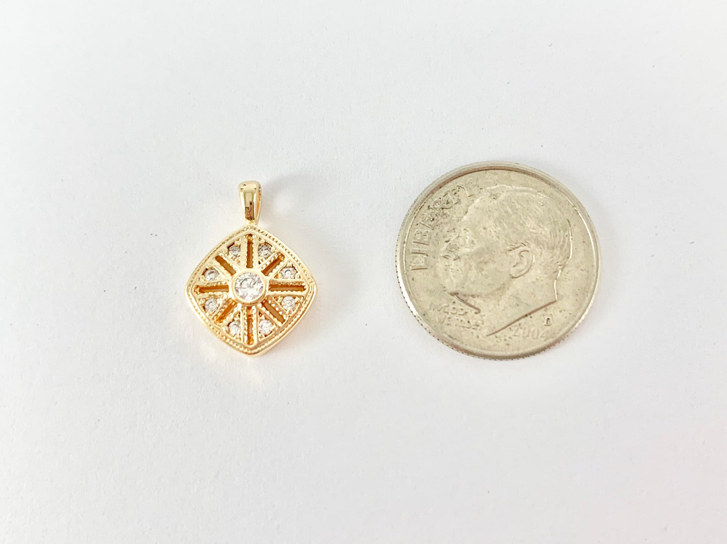 Gold Diamond Shape Filigree Pendant Charm in 18K Gold plated Copper 10pcs