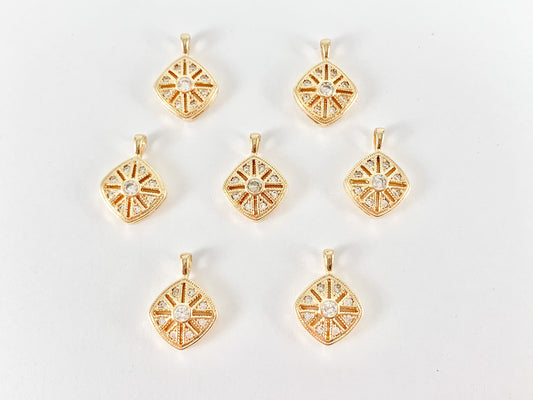 Gold Diamond Shape Filigree Pendant Charm in 18K Gold plated Copper 10pcs