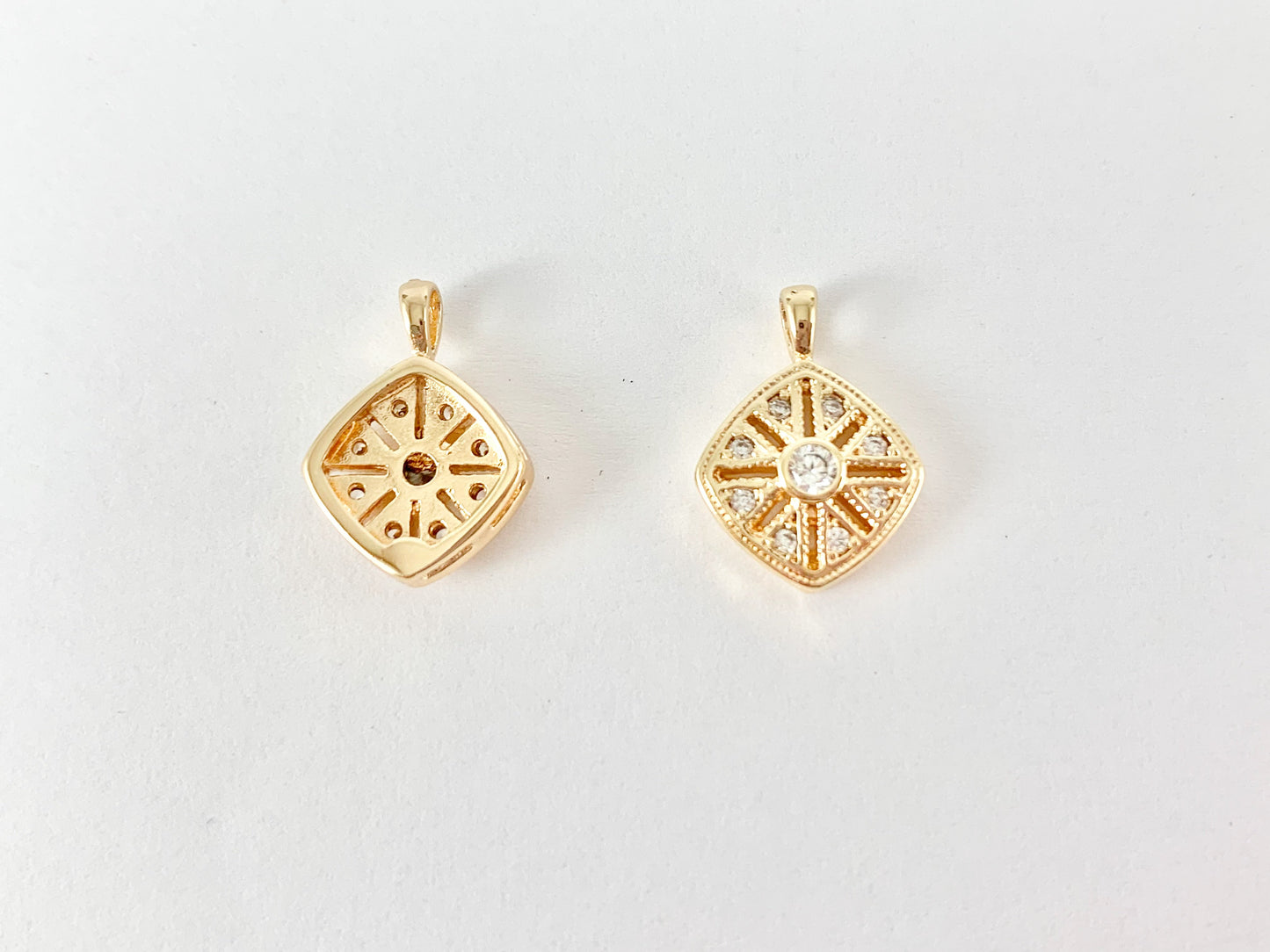 Gold Diamond Shape Filigree Pendant Charm in 18K Gold plated Copper 10pcs