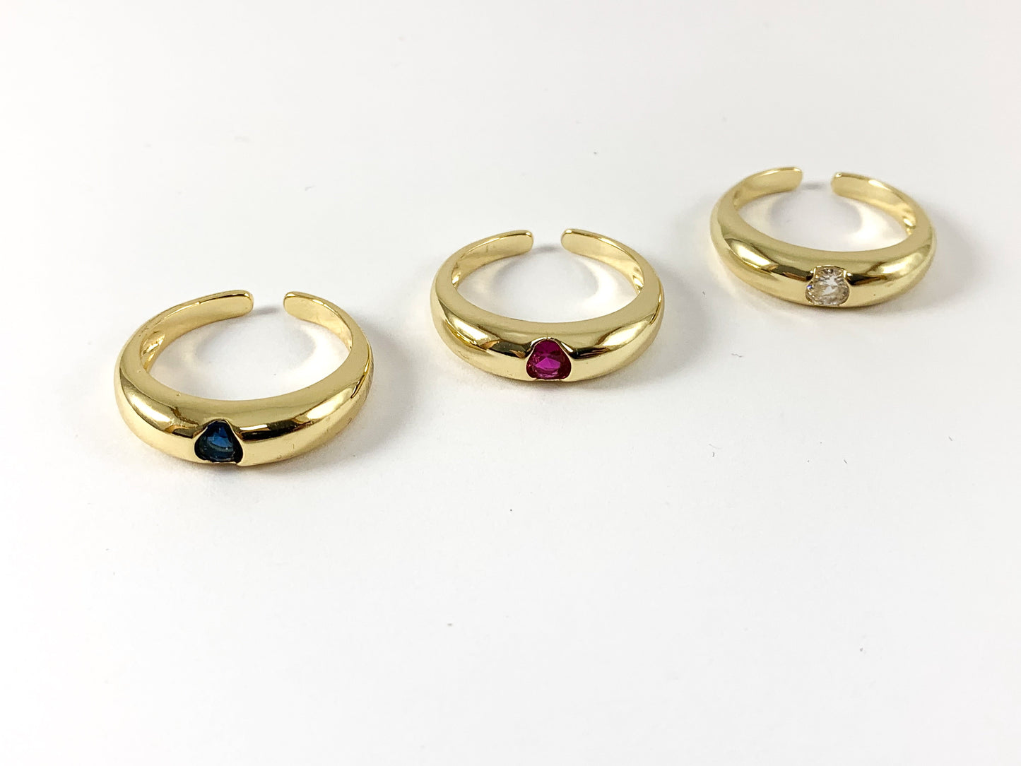 18K Real Gold Plated CZ Pave Single Rhinestone Dome Ring 4 pcs