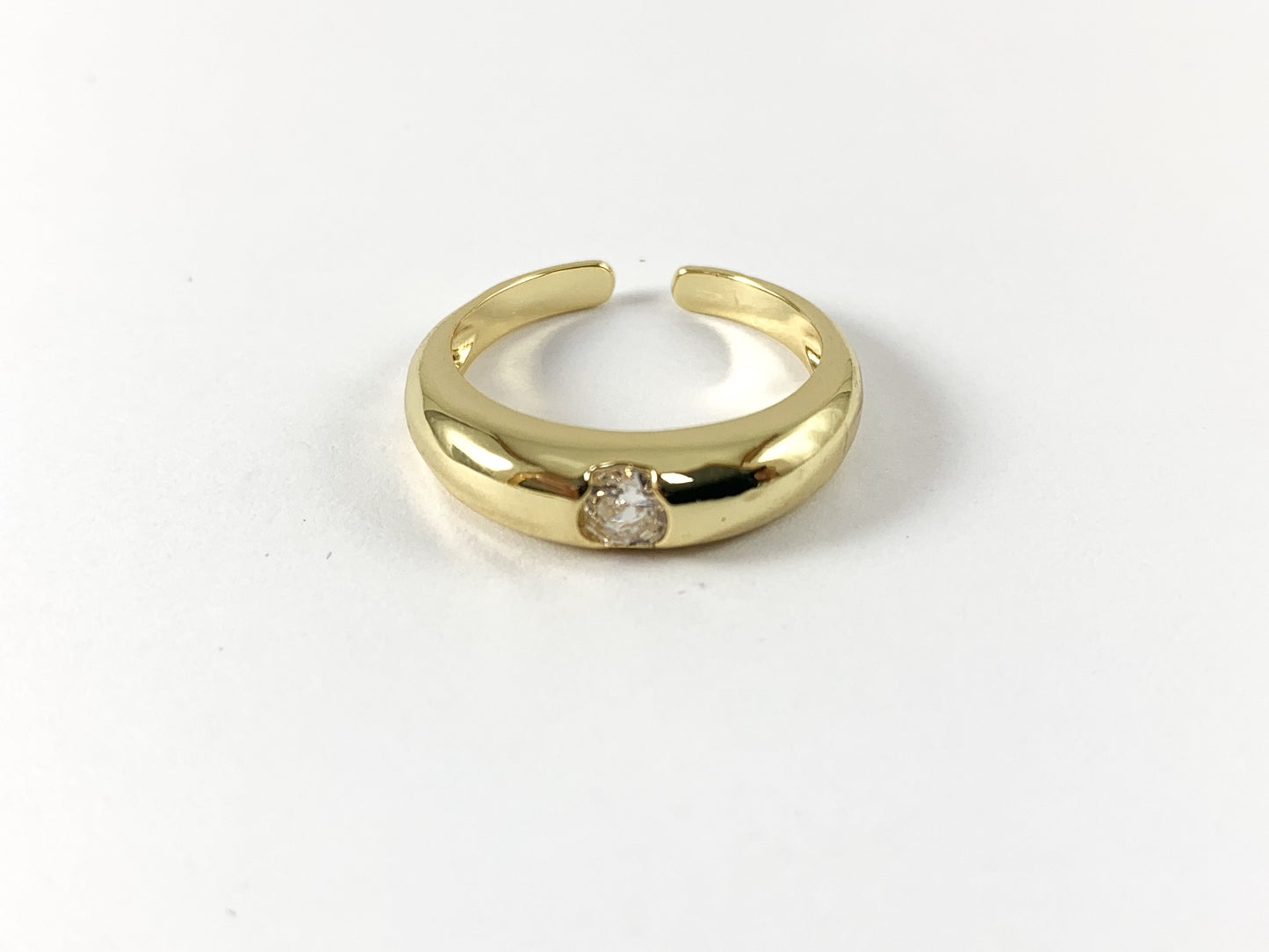 18K Real Gold Plated CZ Pave Single Rhinestone Dome Ring 4 pcs