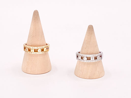 Cute Double Band CZ Pave Rhinestone Geometric Rings in 18K Gold or Silver Plated Copper 4 pcs