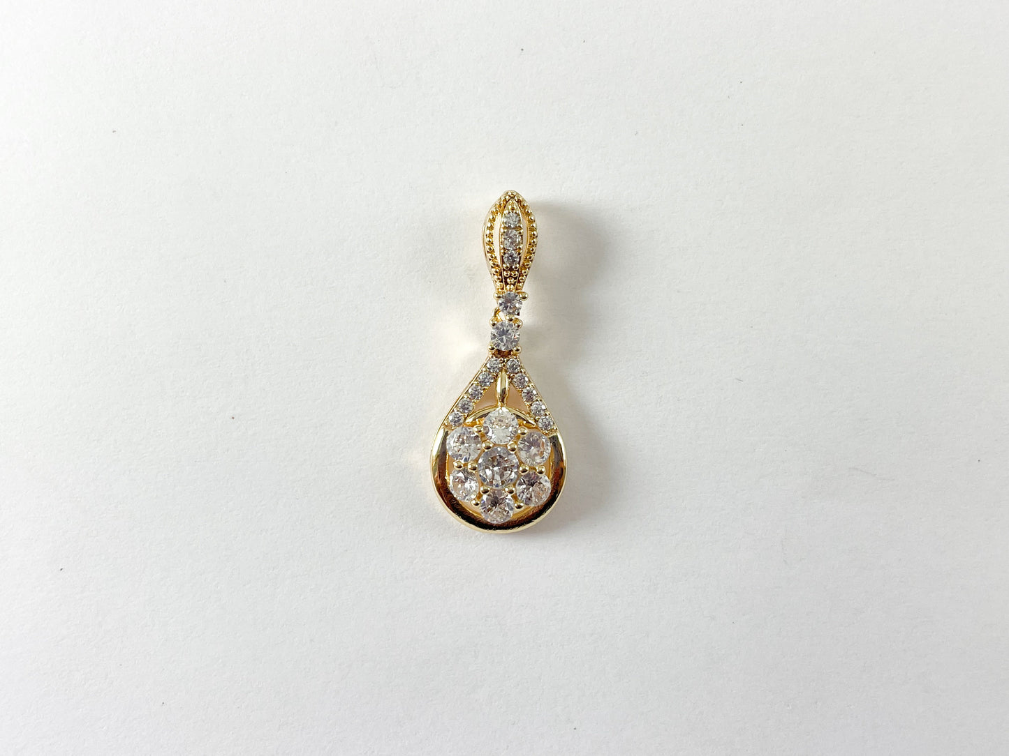 Vintage Teardrop Pendant- CZ Pave 18K Gold Plated Fancy Diamond in Copper Base 6pcs