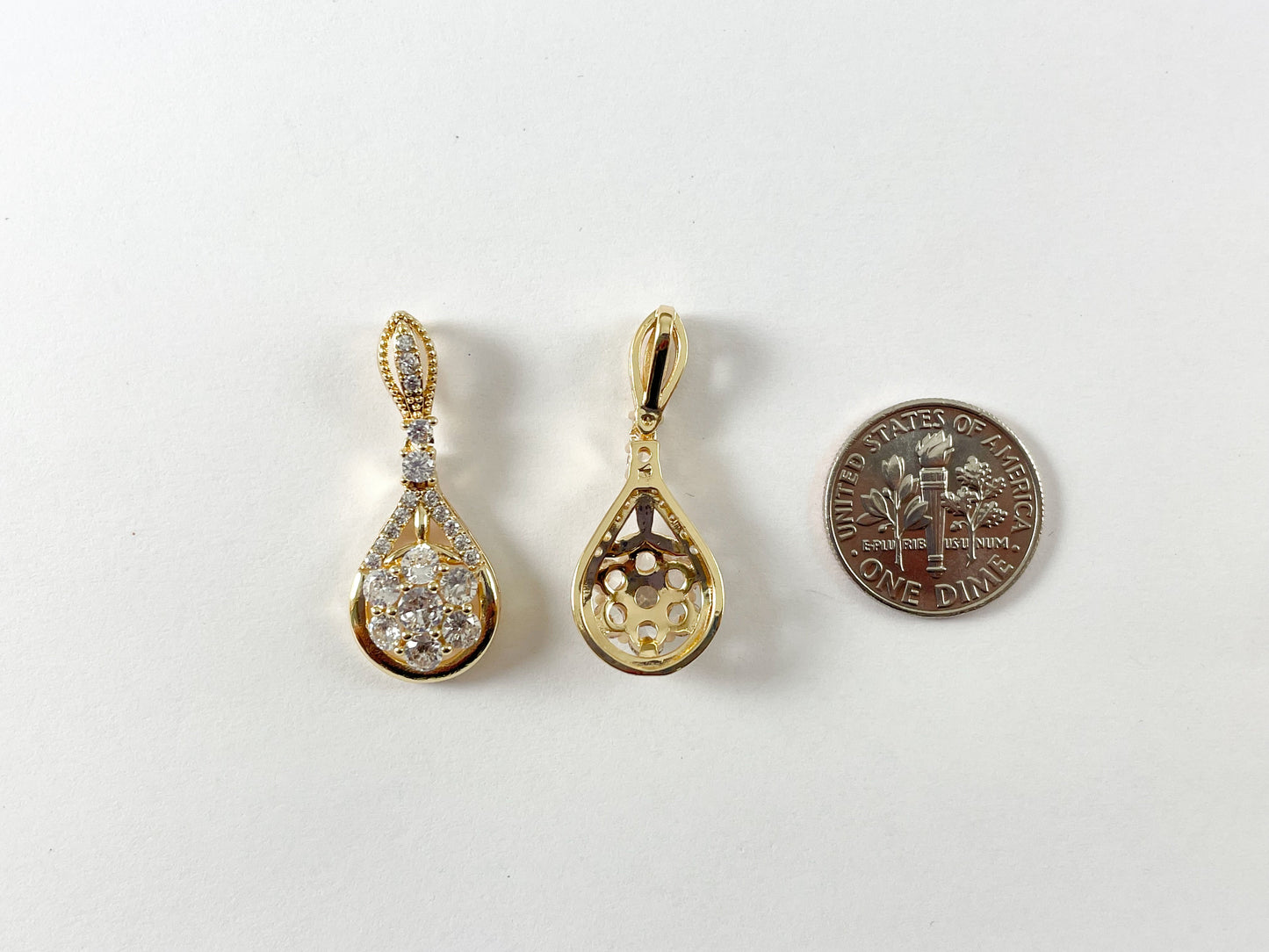 Vintage Teardrop Pendant- CZ Pave 18K Gold Plated Fancy Diamond in Copper Base 6pcs
